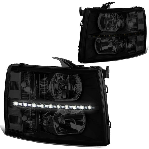 DNA Motoring For 07-14 Chevy Silverado 1500 2500 3500 HD LED DRL Headlight Lamps Pair Smoked/Clear