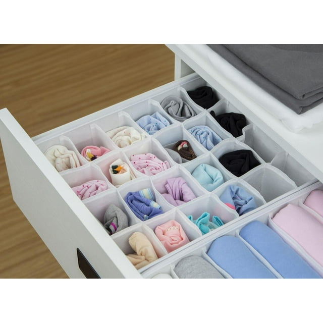 Mainstays 24 Compartment Drawer Organizer for Adult. Foldable Cabinet Closet Organizers and Storage Boxes for Storing Socks, Underwear, Ties