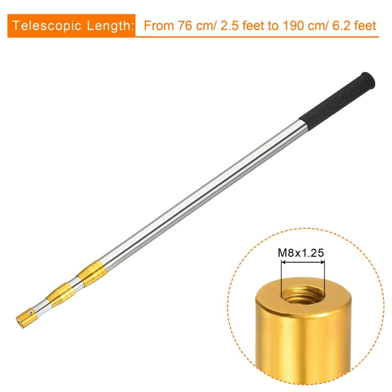 Uxcell 2.5-6.2Ft Stainless Steel 3 Section Fish Pole Tool Telescopic  Fishing Net Handle