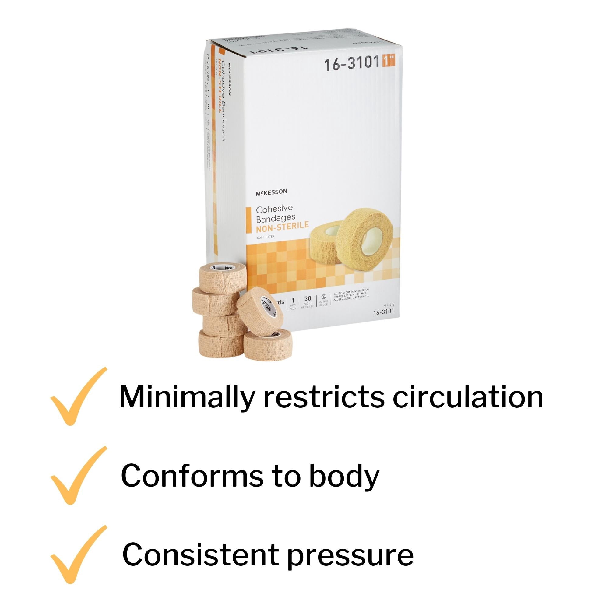 McKesson Cohesive Bandages, Self-Adherent Compression Wrap, 1 in x 5 yd, 1 Count, 30 Packs, 30 Total