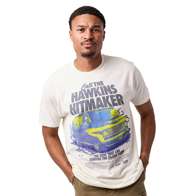 Stranger Things Call the Hawkins Hitmaker Oversized Men's Natural Short Sleeve Tee -Xl