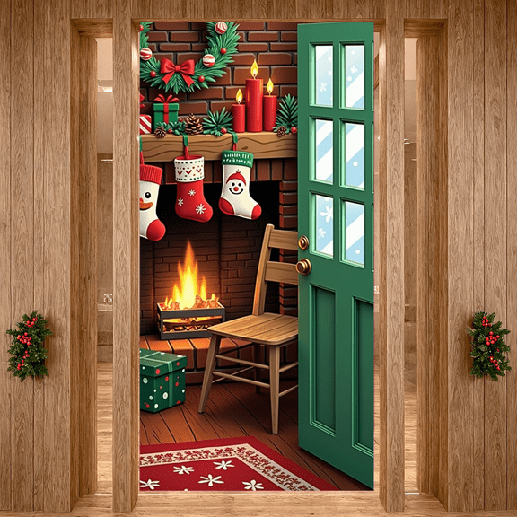 Christmas Theme Holiday Banner Decorative Design Fireplace Decoration Gift Elements for Home Christmas Party Indoor Decoration