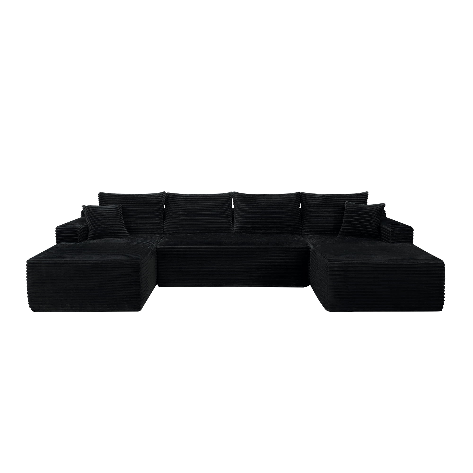 Leumius 134" U-Shaped Modular Sectional Sofa,Deep Seat Cloud Couch with Cup Holders & Throw Pillows,Upholstered Couch for Living Room/Bedroom, No Assembly Required,Black