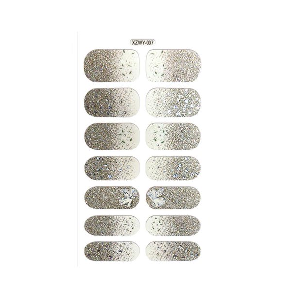 Ruifaya Pegatinas 3D para decoración de uñas, tiras de esmalte de uñas con lentejuelas brillantes, pegatinas completas E7