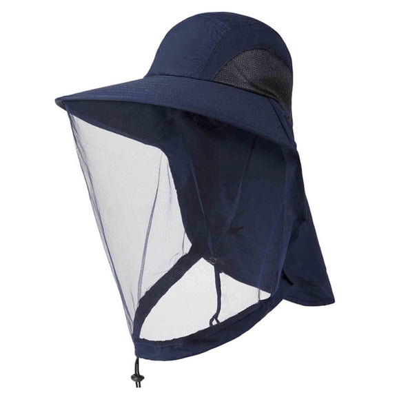 QSAWXQZ Unisex Protective Flap Sun Hat Wide Brim Cap with Transparent Full Face Shield and Neck Cover for Dusty Environments and Outdoor Gardening Navy Free Size
