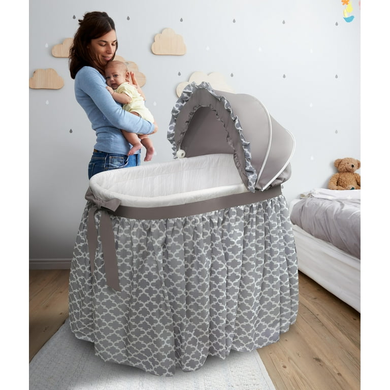 Badger Basket Wishes Oval Baby Bassinet Full Length Skirt Gray
