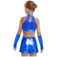 thumbnail image 2 of Sholeno Girls 3Pcs Dance Set Sequin Crop Top with Shorts Gloves Outfits for Hip Hop Jazz Workout Performance Blue 16, 2 of 7