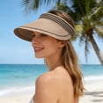 thumbnail image 2 of jiaxiM Sun Visor for Women Summer Travel Vacation Foldable Wide Brim Straw Clip on Stretch Striped Color Blocking Hat Outdoor Beach UV Protection Cap, 2 of 5