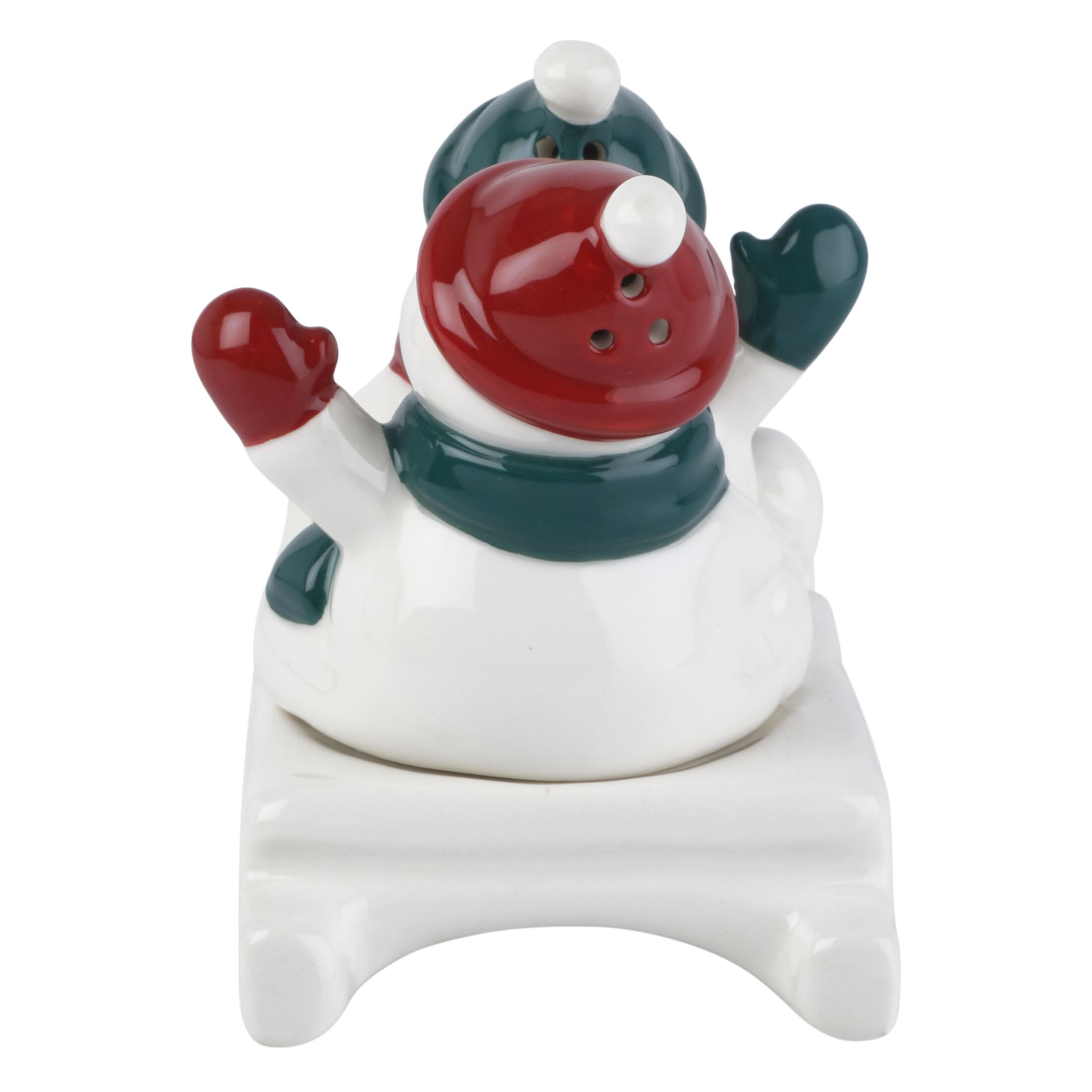 Pfaltzgraff Winterberry Dolomite Salt and Pepper Shaker Snowman Sled