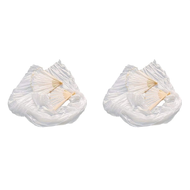 100% Seda Unisex Velo de Seda Chino Ventiladores de Baile 2 Piezas Color Blanco 180X90 cm