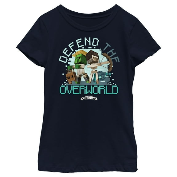Girl's Minecraft Legends Defend the Overworld  Graphic Tee Navy Blue Medium