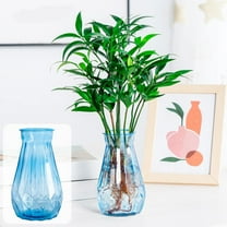 Hydroponic Plant Vase, Glass Look Self Watering Planter for Pothos and Lucky Bamboo, Faceted Shatterproof Desktop Flower Pot, Blue