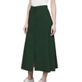 thumbnail image 1 of Women's Cotton A-line Button Front High Waist Front Slit Knee Length Skirt, Color : Bottle Green, Size: L, 1 of 6