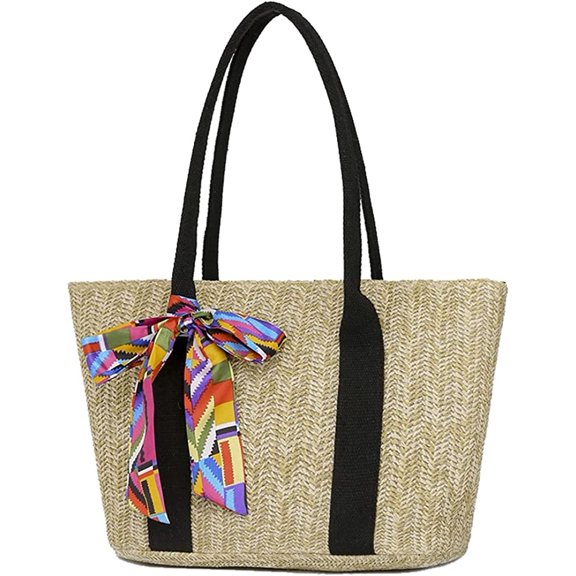 CoCopeaunts Straw Bag for women, Summer Beach Bag Woven Hobo Handbag Shoulder Bag Tote Bag Top Handle Bag with Silk Belt