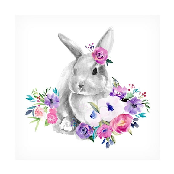 Canvas Wall Art - Jennifer Paxton Parker 'Bright Floral Bunny II' Wall Art for Living Room, Bedroom, or Office Décor by Trademark Fine Art - 14 x 14 Inches