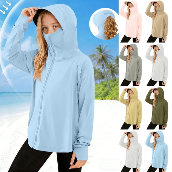 akafmk Girls Sun Protection Jacket Lightweights Hooded Zip Up with Thumb Holes Summer Fall Outerwear for Boys 1-13 Years