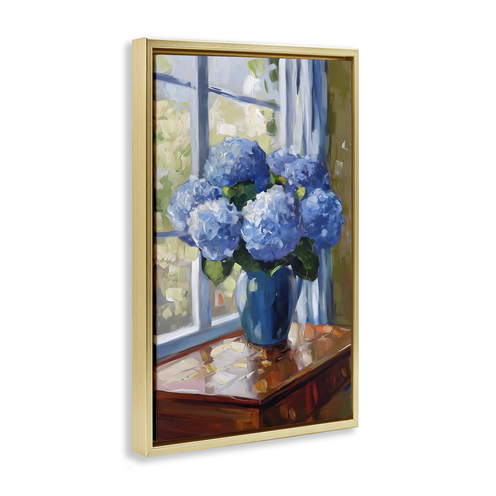 Stupell Industries Winter Hydrangeas by Window Gold Framed Floater Canvas Wall Art, design by Creative Studio