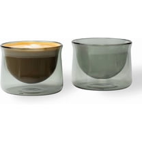 FLUR Latte Glass (Set of 2): For Lattes and Milk Drinks - Makes Latte Art Easier - Double-Walled Borosilicate Glass - Handmade - 7oz (Smoke)