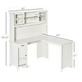 thumbnail image 5 of HOMCOM L-Shaped Desk with Hutch, Computer Desk with Drawers, Home Office Corner Desk Study Workstation Table with Storage Cabinets Shelves, White, 5 of 7