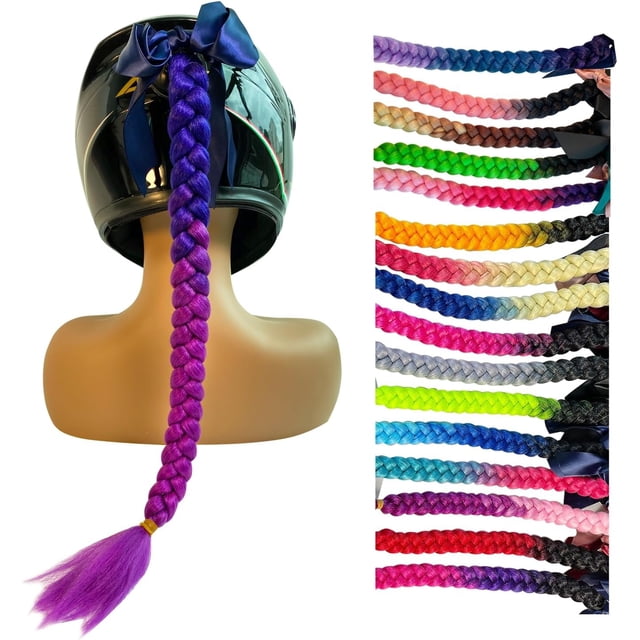 Hai Hong Helmet Hair Helmet Pigtails Gradient Ramp Helmet Ponytail with Suction Cup for Motorcycle Bike Ombre Color 2PCS