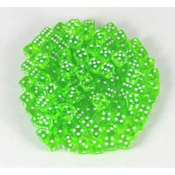 Light Green Transparent Dice with White Pips D6 5mm (13/64in) Bulk Pack of 250 Koplow Games