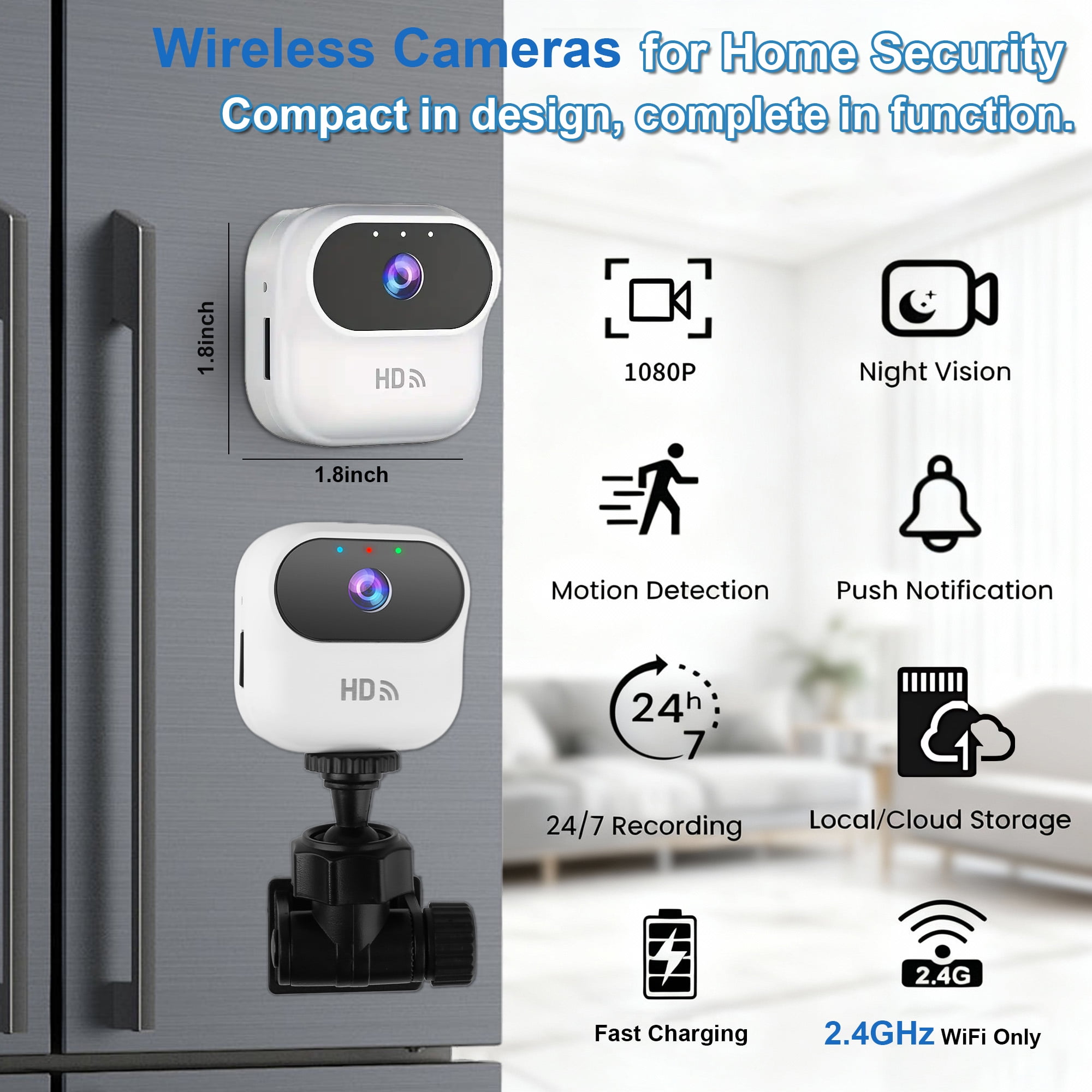 Ourlife 2K WiFi Security Cameras Indoor, Wireless Hidden Spy Camera with Motion Detection and Night Vision, Mini Nanny Cam for Home, 2 Pack, White