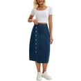 thumbnail image 2 of Falda Midi de Jean de Cintura Alta con Botones para Mujeres Chic INSPIRE, Casual, con Abertura, Talla XL, Azul Oscuro, 2 of 6
