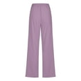 thumbnail image 5 of QATAINLAV Holiday Sales, Cotton Linen Pants for Women Summer Loose Fit Wide Leg Beach Pants Solid Casual Drawstring Elastic Waist Sweatpants with Pockets Purple XXXL, 5 of 7