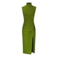 thumbnail image 4 of Brondbend Skirts for Women Trendy Summer Sleeveless Crew Neck Casual Solid Color Split Maxi Dress Elegant Dresses Lightweight Dress Birthday Clearance Sales Army Green Skirts for Women Size-XXL, 4 of 5