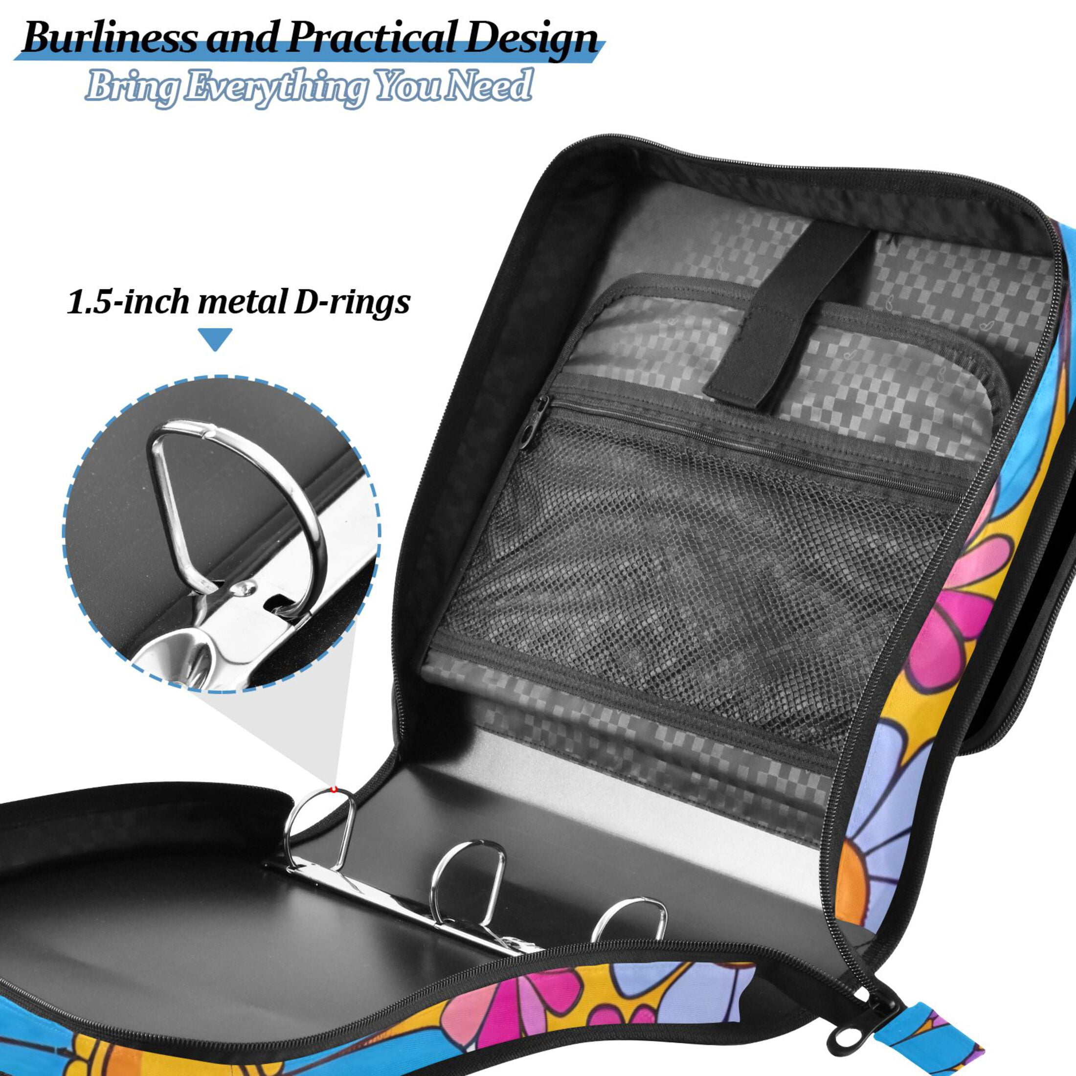 ALAZA Zipper Binder Sunflowers 3 Ring Trapper Keeper File Folder Organizer Bag