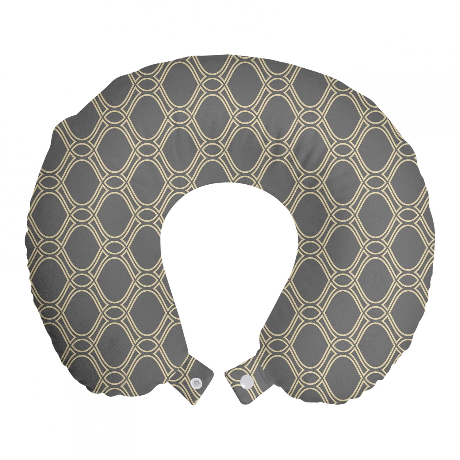 Geometric Travel Pillow Neck Rest, Oval Shapes with Curved Lines