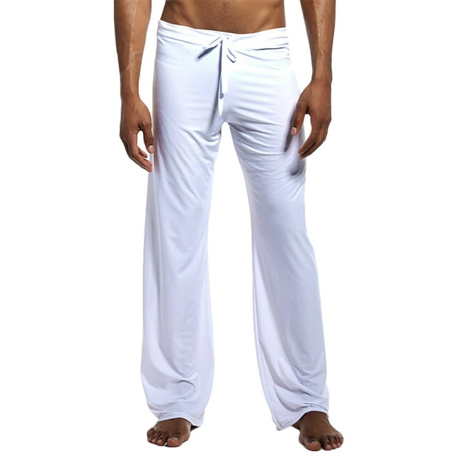 AherBiu Men Soft Yoga Pants Low Waist Drawstring Elastic Sweatpants Lightweight Slim Fitted Pajamas Trousers
