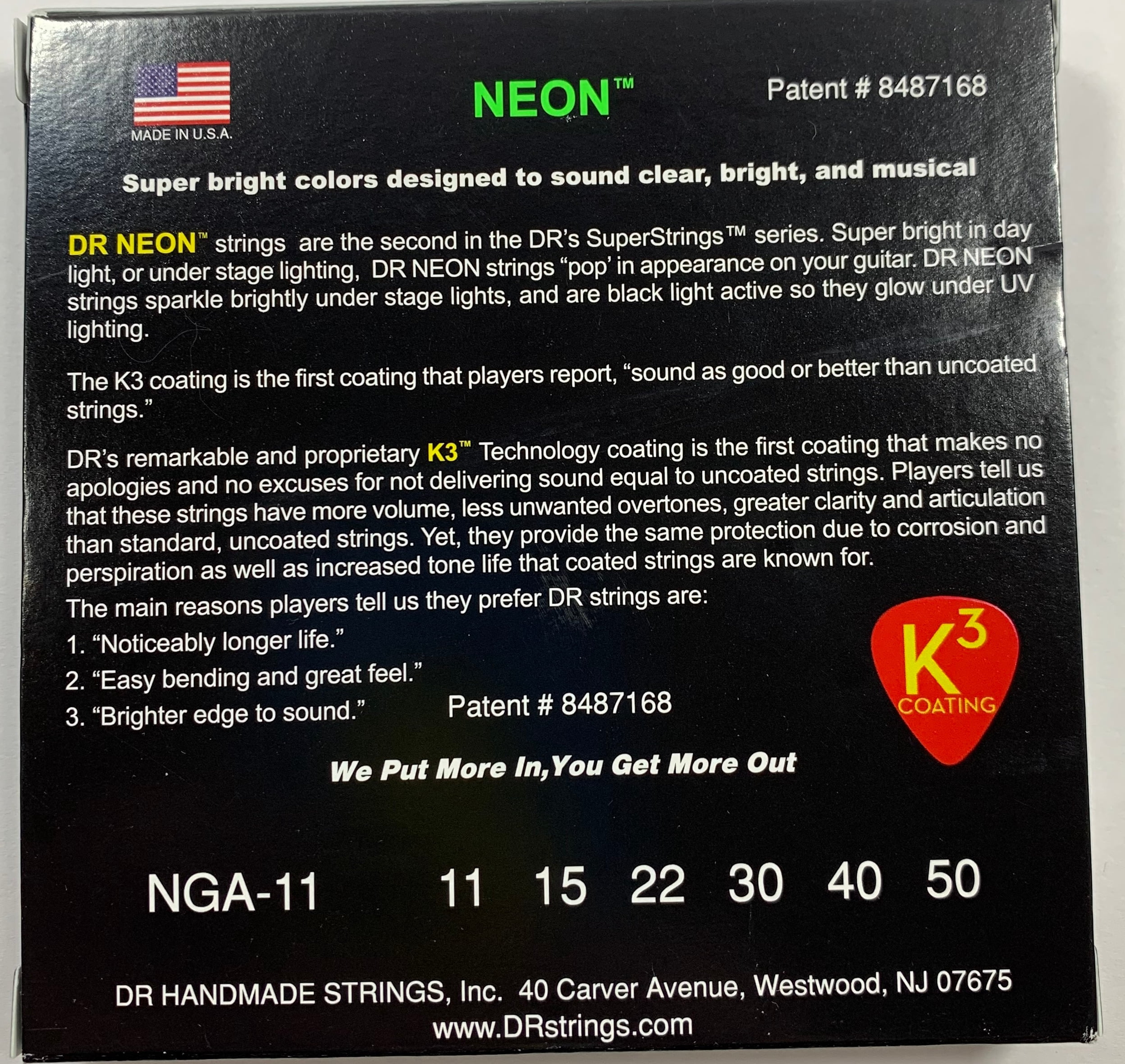 DR Guitar Strings Acoustic 3-Pack Neon Green Medium Lite 11-50 Luminescent
