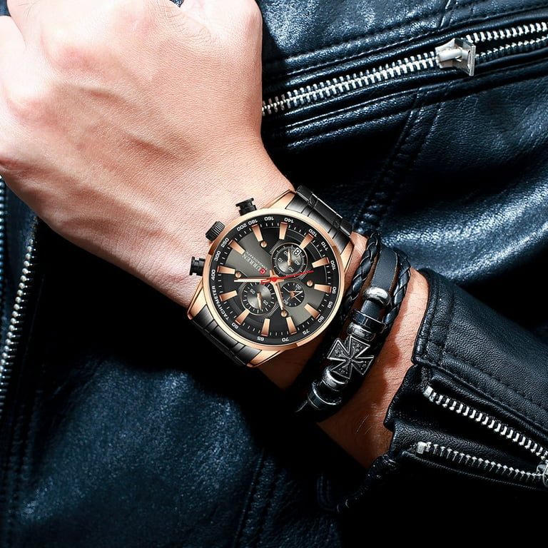 CURREN 8351 Men Black Luxury Chronograph Quartz Watch Waterproof