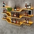 thumbnail image 2 of golytefs 47inch Modern Led Wine Rack Wall Mounted Hanging Large Liquor Shelf for Liquor Bottles with Led Light with Wine Glass Hooks 3-Tier for Home Bar Dining Room Cafe Decorative (Gold 120*20cm), 2 of 8