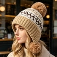 thumbnail image 4 of SYMOID Womens Winter Earflap Beanie with Pom Poms - Fair Isle Knit Acrylic Hats,Size Free Size, 4 of 5