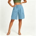 thumbnail image 7 of Linen Cotton Outdoor Shorts For Women Summer Pocket Wide Leg Knee Length Solid Hiking Travel Outdoor Casual Walking Weekend Style Daily Outfit Ready Light Blue M, 7 of 7