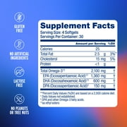 OceanBlue Omega-3 Fish Oil 2100 Mini Softgels, 120 Ct, No Burp Formula, Gluten-Free, Omega 3 Supplement for Cognitive Support, 30 Servings
