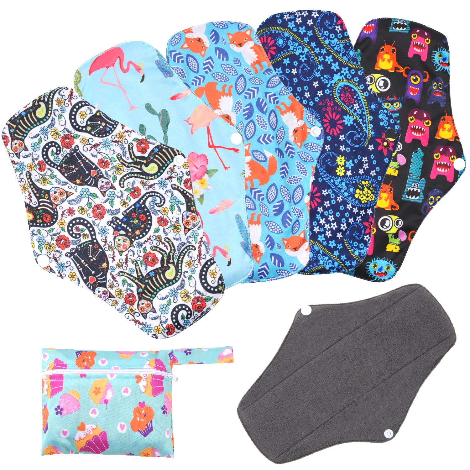 6 in 1 Reusable Menstrual Pads|Reusable Sanitary Pad for Women| Super-Absorbent| Incontinence | Absorbent Pads | Postpartum | Leak Proof |Multicolor with Wet Bag