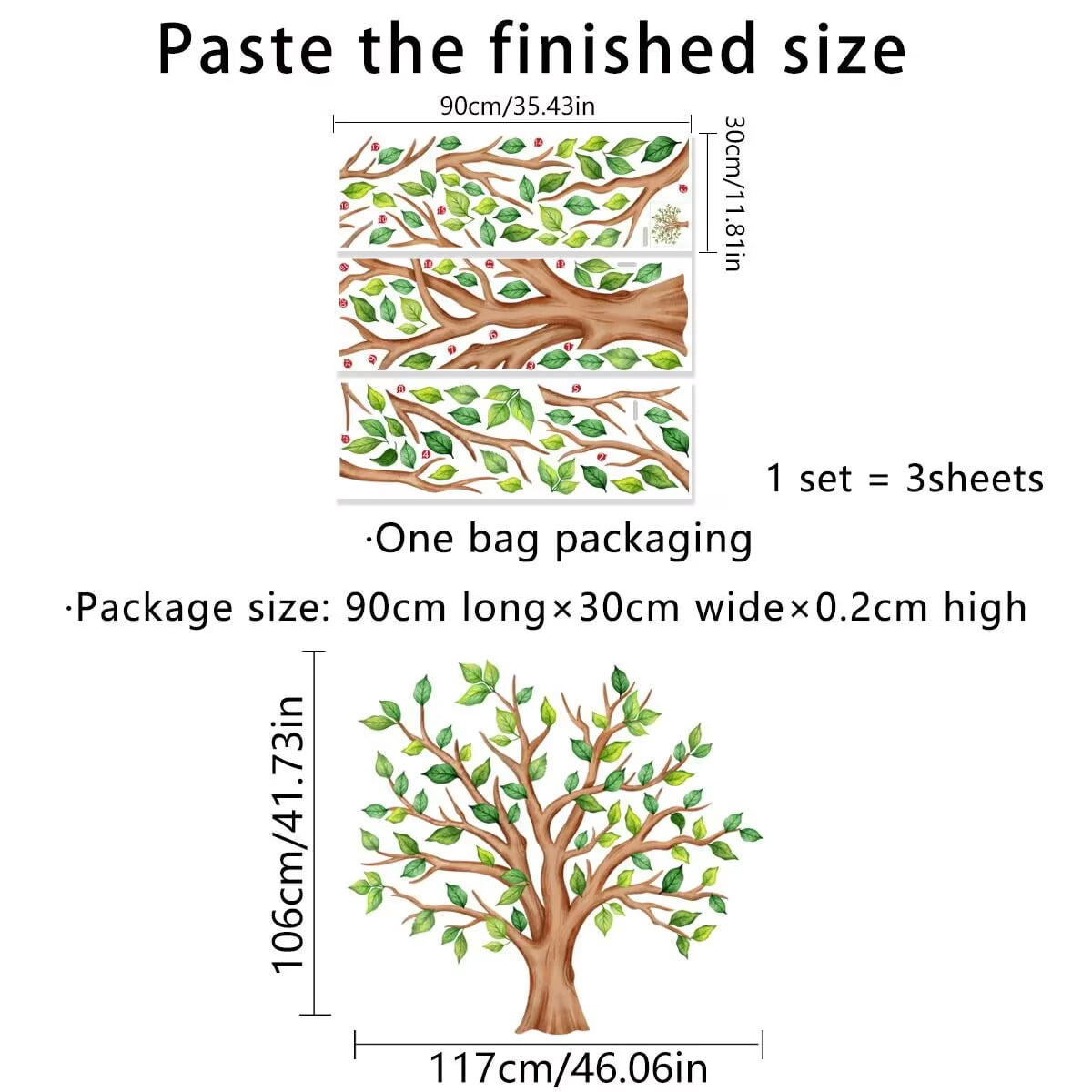 Large Tree Wall Decals Green Plants Jungle Wall Stickers for Kids Room Classroom Nursery Bedroom Home Decor Peel and Stick Art Murals for Bedroom Nursery Office