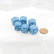 Blue Opaque Dice with White Pips D6 16mm (5/8in) Pack of 6 Wondertrail