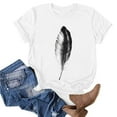 thumbnail image 4 of Auroural Graphic Tees for Women Short Sleeve Shirts for Women Women's Feather Print Round Neck Short Sleeve T Shirt Top Womens Summer Tops White M, 4 of 5