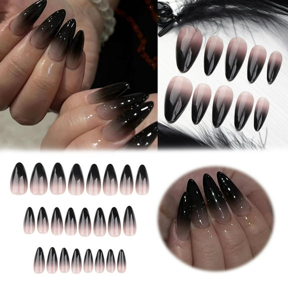 Nails Black French Gradient Short Almond Style for Halloween and European Wear 1ml – Design for Instant Glamour and Style