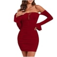 thumbnail image 2 of Robes Femmes DYTTDG Robe pour Femme à Lacets à une Bretelle à Manches Longues Décontractée de Plage Moulante Mini Robe Cadeau pour Adultes Vin,G, 2 of 9