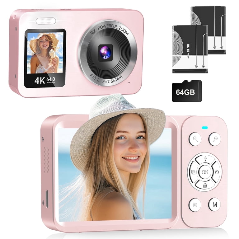 Froura 4K Digital Camera 64MP, Dual Screen, 18X Zoom, 64GB SD Card