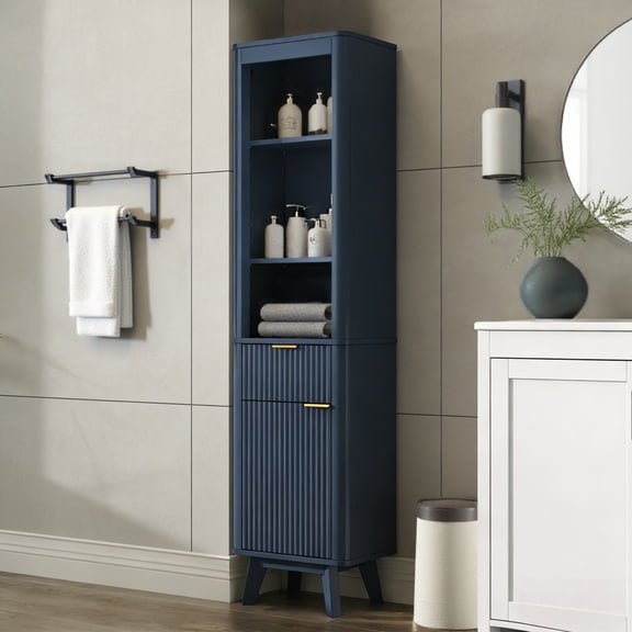 68" H Tall Bathroom Storage Cabinet with Adjustable Shelves and One Drawer & Door Storage Cabinet for Bathroom Living Room Entryway & Kitchen Blue
