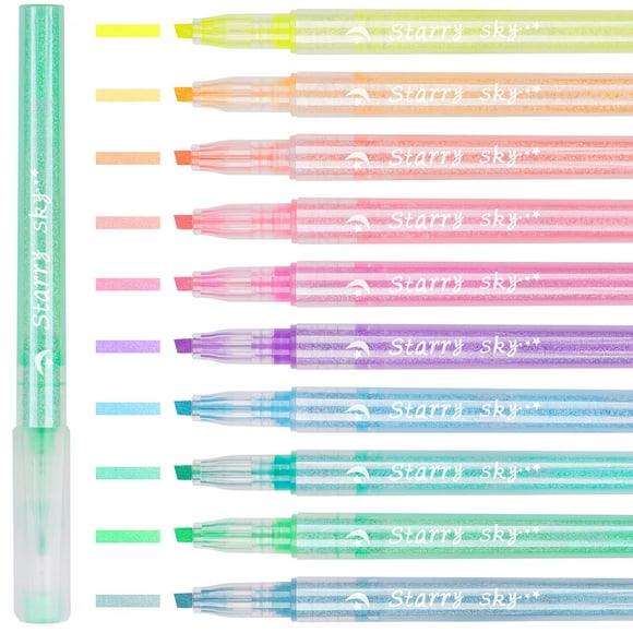 NiArt Lot de 10 Marqueurs à Paillettes Surligneurs, Pointe Fine Biseautée Couleur Fluorescente pour Journal d'Art Coloriage Lettrage à la Main Croquis Anime Illustration Dessin pour Enfants et Adultes