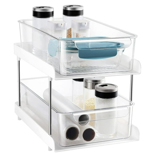 2 Tier Organizer with Clear Drawer Bins Great for Under Kitchen Sink
