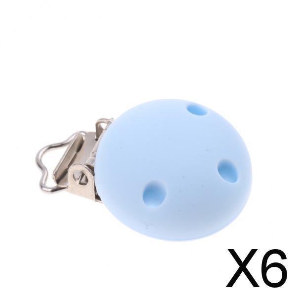 Paquete de 5-6 bonitos chupetes de bebé, Clip redondo de silicona para chupete, cierre de soporte de Metal, color azul 6 piezas