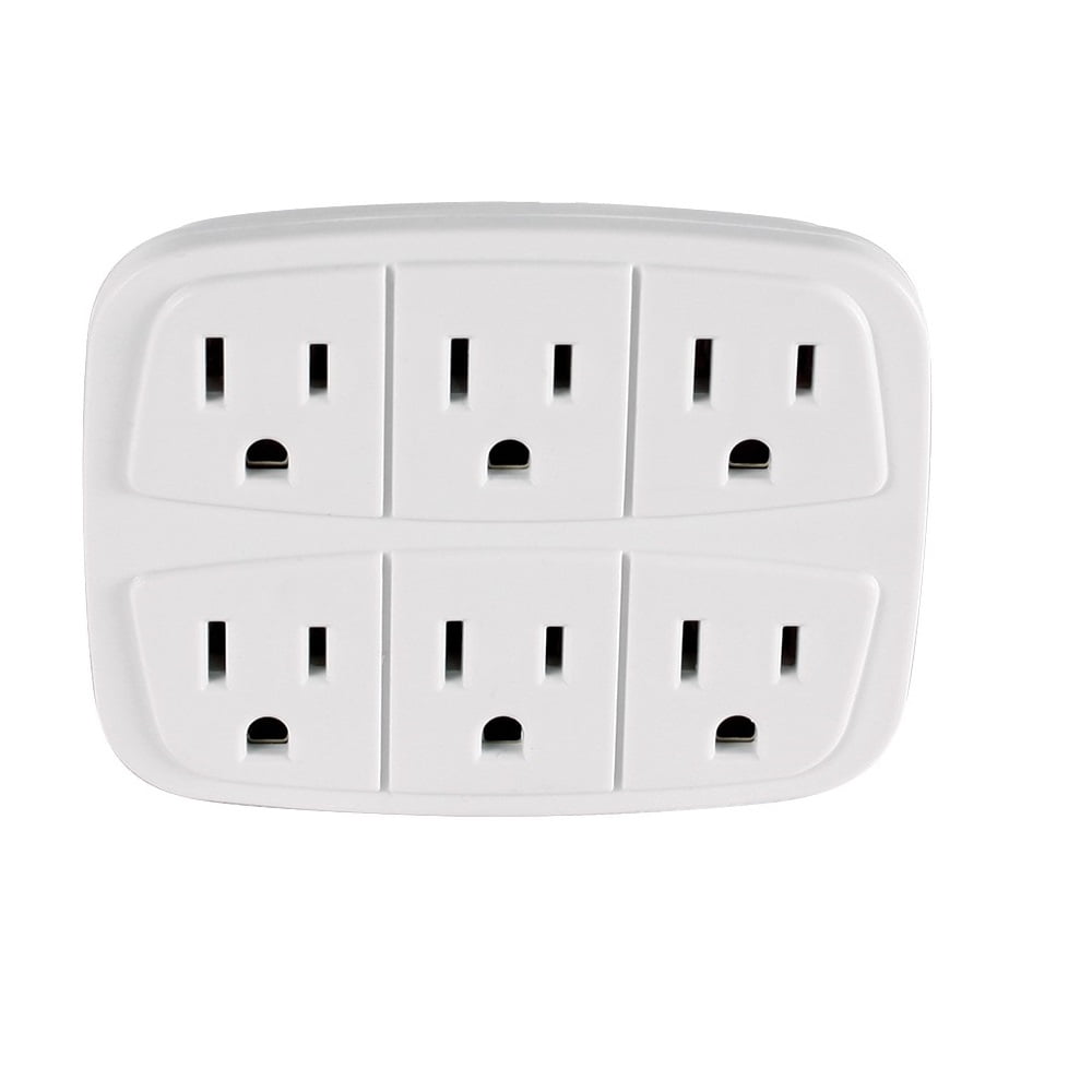 Hyper Tough 6 Outlet Grounded Wall Tap, 15 Amps, White